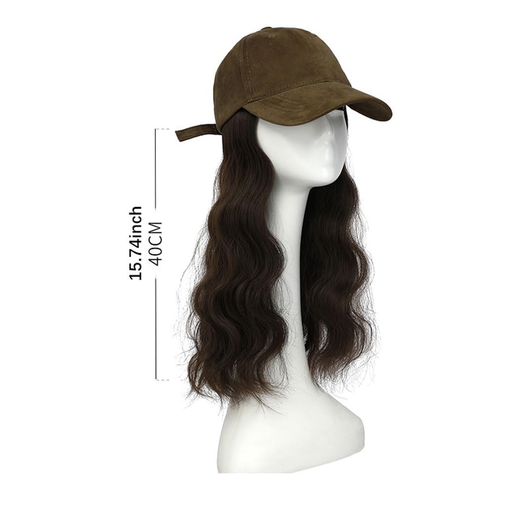 FEELIN Baseball Cap with Hair Extensions Wig Hat Women's Long Curly Wig Fashionable and Versatile Full Head Cover Embroidered Baseball Wig Hat Hat Wig (Color : A)