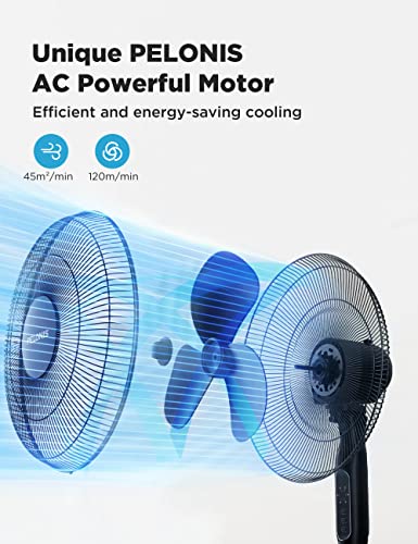 Image of PELONIS 16'' Pedestal Fan for Bedoom, Remote, Standing Fan with 7-Hour Timer, 90 Oscillation, 3-Speeds, Adjustable Height, Electric Cooling Fans for Living Room and Office