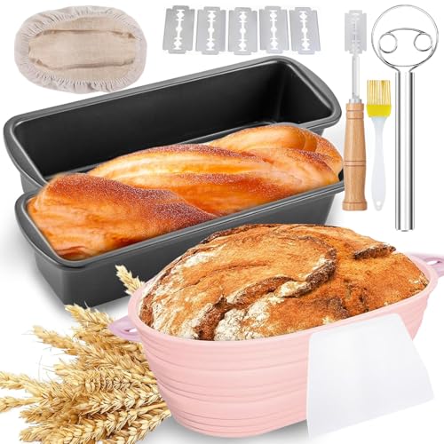8 Pièces Moule à Pain,Moule Pain de Mie,Moules a Cake,Kit Patisserie,Corbeille a Pains,Banneton pour Pains,Moules Brioche,Accessoires de Cuisine Compris Baguette à MéLanger Brosse et Toile