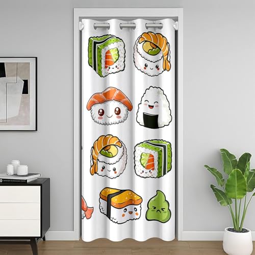 Erosebridal Kawaii Sushi Pattern Doorway Curtain 42" W X 80" L, Japanese Style Door Drape, Food Theme Curtain for Kids Boys Girls Teens, Cute Cartoon Japanese Sushi Room Decorative