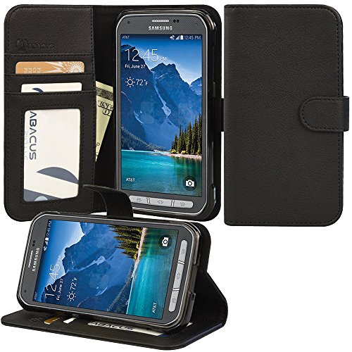 Galaxy S5 Active Case, Abacus24-7 Wallet with Flip Cover and Stand, Black