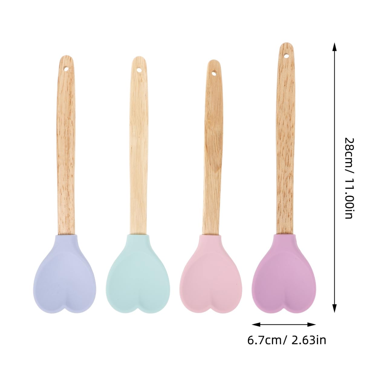 HEMOTON Espátula de silicona en forma de corazón: 12 espátulas para hornear, cucharas de cocina de silicona, cuchara de utensilios de cocina con mango de madera para mezclar, hornear, agitar
