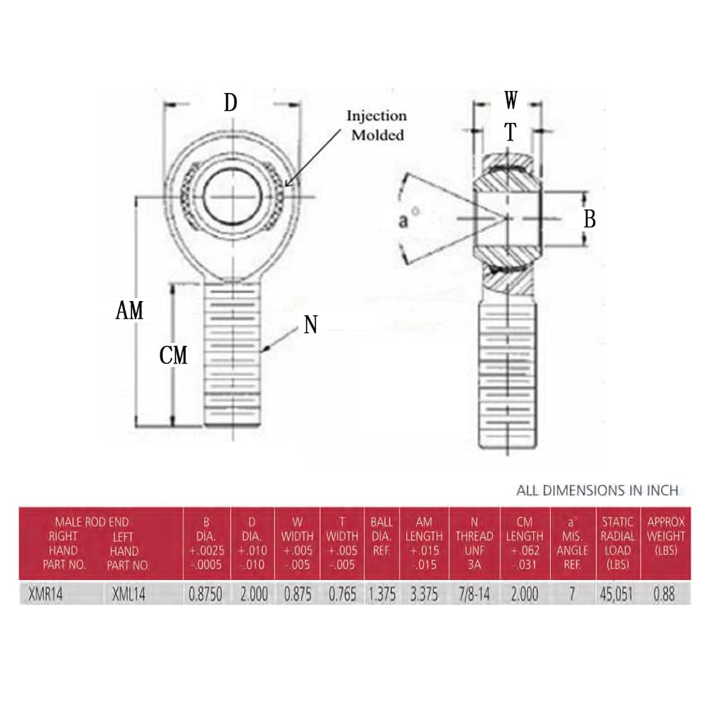 Hex Autoparts Heim Joints Rod Ends Chromoly 7/8 x 7/8-14 w/ 7/8-1/2 HMS & Bung .120 Wall XMR14 & XML14