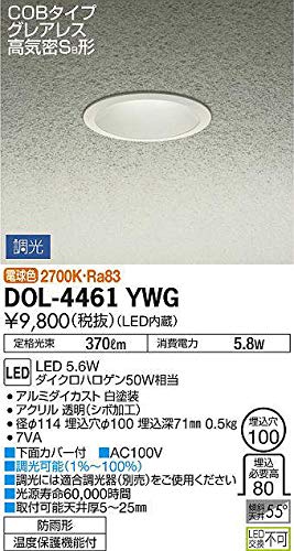 大光電機 軒下ダウンライト LED 5.6W 電球色 2700K DOL-4461YWG