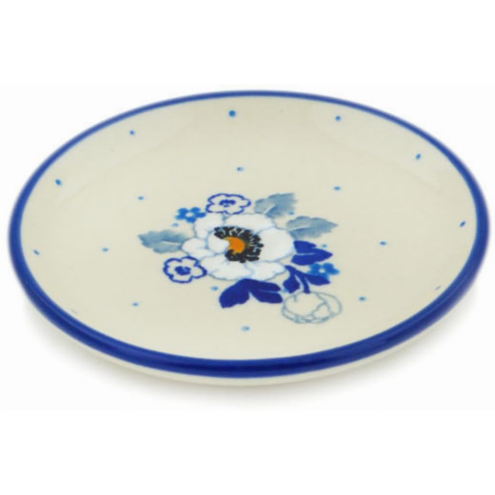 Authentic Polish Pottery Mini Plate, Coaster plate in Blue Spring Blue Design Handmade in Boles?awiec Poland by Ceramika Artystyczna + Certificate of Authenticity
