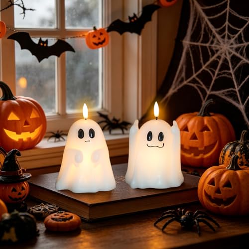 Image of Wondise Spooky Ghost Halloween Flameless Candles with 6hrs Timer
