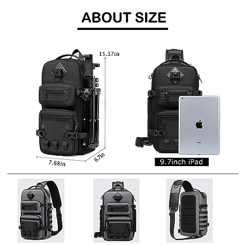OZUKO Tactical Backpack Chest Sling Bags for Men, Waterproof Crossbody Shoulder Daypack for Outdoor Walking Hiking Trekking (Dark gray)