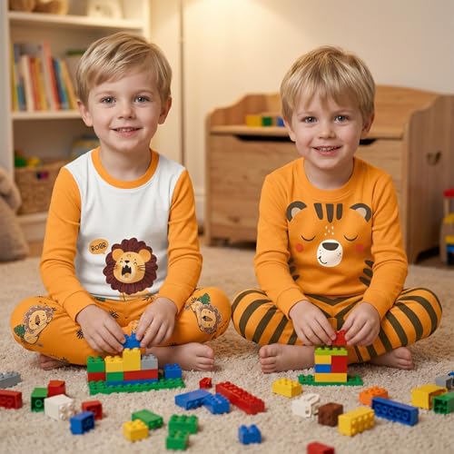 Image of DAUGHTER QUEEN Boys Pajamas 4 Pieces Long Set 100% Cotton Sleepwear Size 18 Months-12 Years