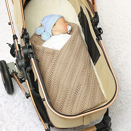 DovFanny Cellular Baby Blanket Cable Knitted Soft Cozy Newbron Baby Blanket for Boy and Girls Nursery 100 x 80cm Beige - Image 4