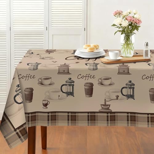 Verdiqor Brown Coffee Theme Rectangle Tablecloths, Waterproof Washable Table Cover for Party, Kitchen and Dining Tablecloth, Outdoors Camping Party Coffee Shop Decor 54x72 Inch