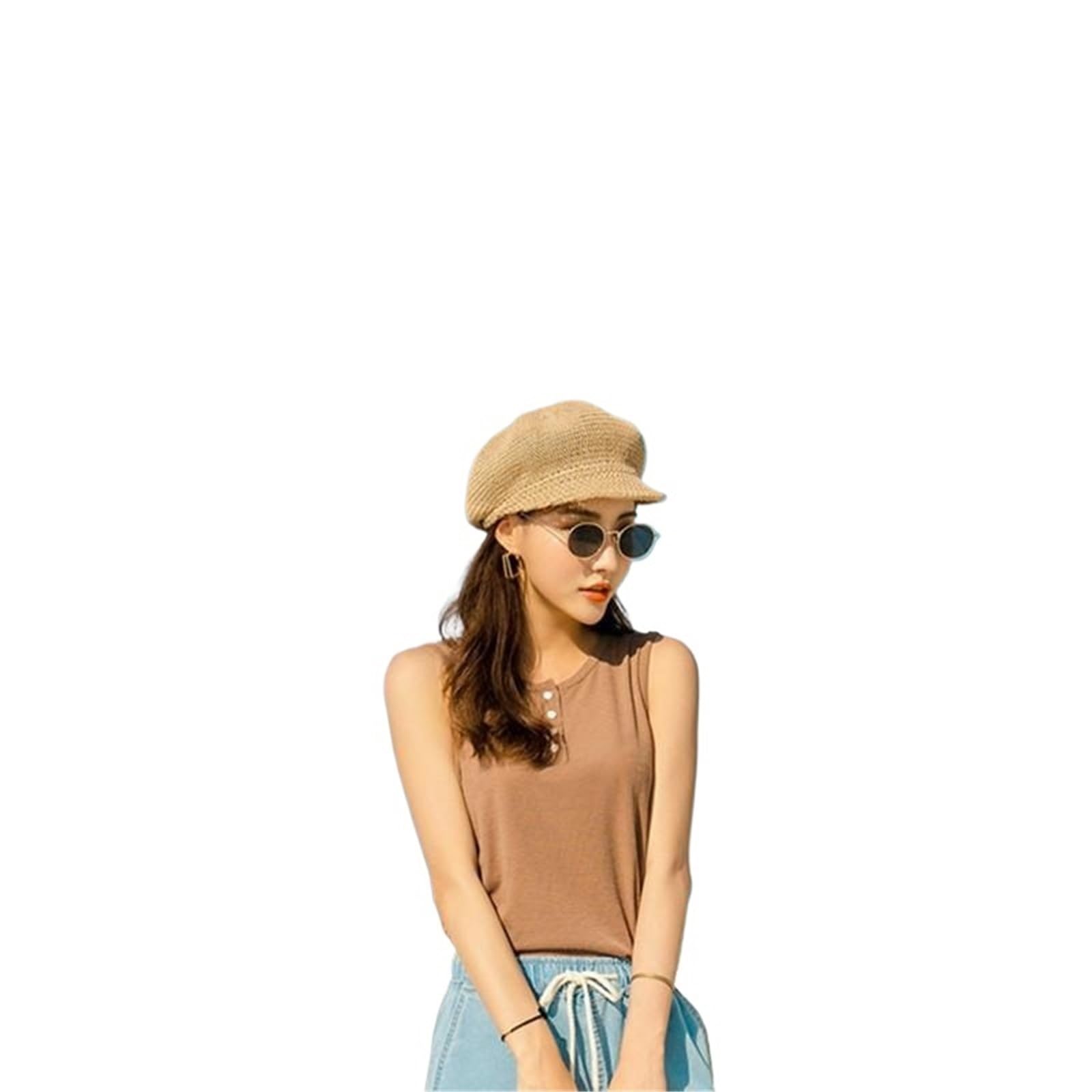 Cappello di Paglia Berretto da Donna, Cappello da Sole, da Viaggio, da Spiaggia, Leggero e Traspirante.
