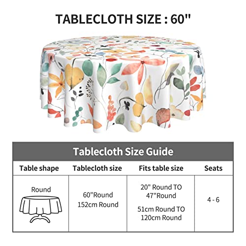 Spring Tablecloth Round 60 Inch Watercolor Abstract Floral Leaf Print Rustic Flower Decorative Table Cloth With Dust-Proof Wrinkle Resistant Decor For Home Kitchen Dining Room Outdoor Patio #TOP3
