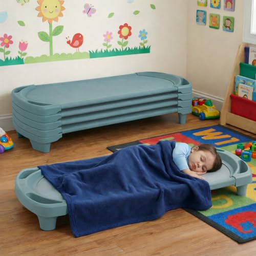 Image of Angeles Sleeping Cot Daycare Essentials, Teal Green, Toddler, Set of 4 | Fully Assembled Toddler Cot, Breatheable Sof-Tex Mesh & Durable Steel Frame, Stackable Cots for Preschools and Daycares