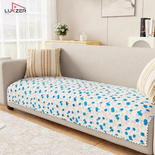 Image of Lukzer 1 Seater Sofa Cover Mat Reversible Quilted Sofa Seat Protector with WaveEdge Ultrasonic Cut - Ikat Rose - Washable Anti-Slip Sofa Throw for Living Room Couch Cover 60 x 85 CM /SC-203-01WE