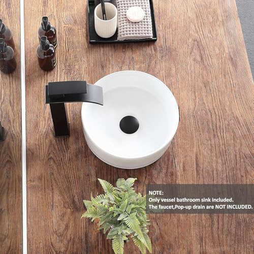 Image of META Premium Round Ceramic Table Top Wash Basin | Modern White Glossy Countertop Vessel Sink for Bathroom | Minimalist European Style Luxury Vanity Basin (14x14x4.5 Inch)