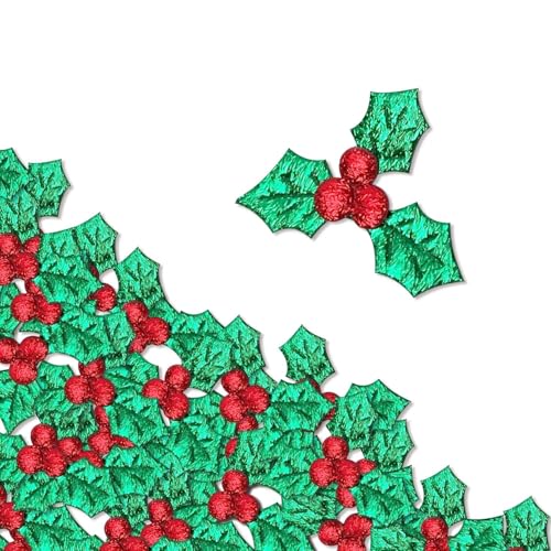 Rumyve 100pcs Artificial Holly Leaves,Triple Leaf Holly Berries Embellishments,Mini Red and Green Holly Leaf for Crafts,Christmas Wreaths,Cake Decoration,Gift Boxes,Card Making