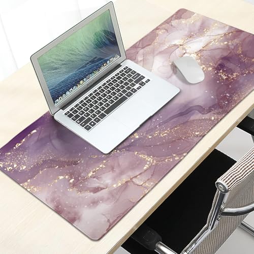 Image of Pink Marble Extended Gaming Mouse Pad Non-Slip Rubber Base Purple Large Mousepad 31.5x11.8in with Stitched Edge Waterproof Thick Keyboard Pads Computer Desk Laptop Mats for Work Game Office