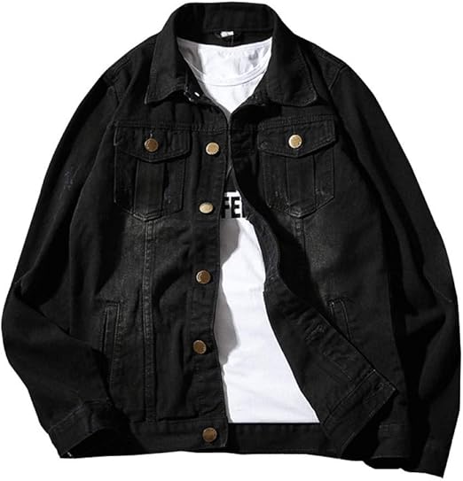 U/A Autumn Men's Black Denim Jacket Fashion Slim Casual Retro Denim