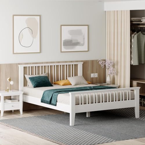 Image of Wakefit Bed | Queen (78 X 60) Solid Wood Bed Without Storage, 3 Year Warranty | - Kairavi - White Matt
