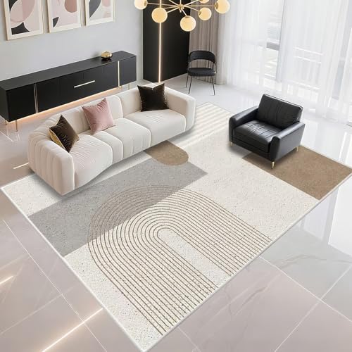 Tapis rectangle waterproof 150x200cm gris marron à rayures