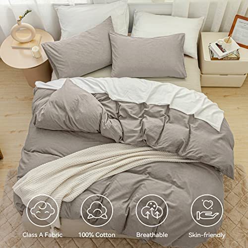 Jellymoni Linen Grey 100% Washed Cotton Linen Like Textured Duvet Cover Set, 3 Pieces Ultra Soft Bedding Set With Zipper Closure. Solid Color Pattern Duvet Cover King Size (No Comforter) #TOP3