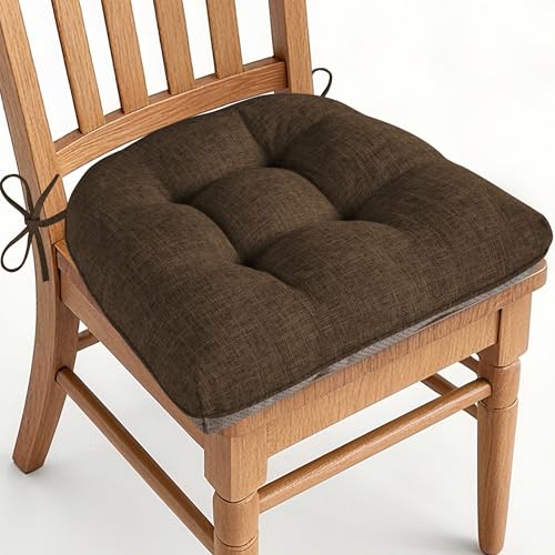 Image of AddGrace Chair Cushions for Dining Chairs Set of 1 Kitchen Seat Cushions with Ties and Non Slip Backing Tufted Indoor Seat Pad for Kitchen Dining Room 18 inch x 17 inch x 3 inch Coffee