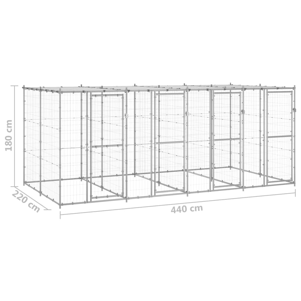 Toshilian Chenil d'extérieur pour Chien, Enclos Niche Cage pour Chien Métal Acier galvanisé avec Toit 9,68 m² Argent