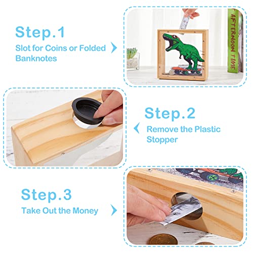 Image of ICOSY Piggy Bank for Kids, Wooden Framed Coin Bank | Personalized Money Box for Kids with DIY Name Alphabet Stickers and Clear Acrylic Window for Money Saving