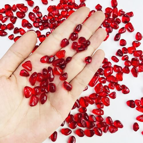 Image of Red Glass Stones, 0.85LB /385g Aquarium Gravel Rocks, Red Aquarium Pebbles for Fish Tank, Sea Glass Rocks for Vase Filler Craft