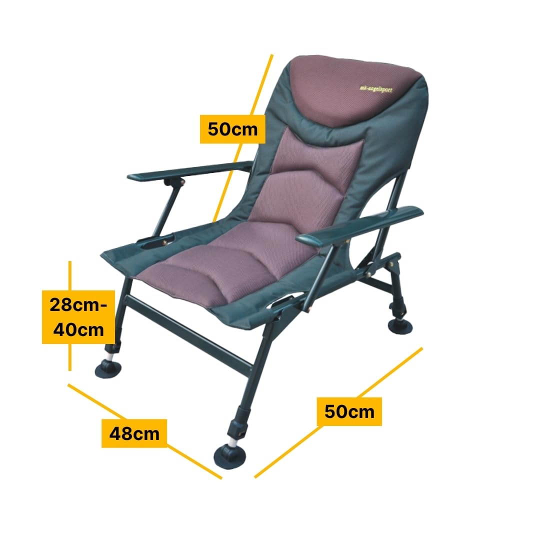 MK-Angelsport 5 Seasons Pro Carpchair – Komfortabler Angelstuhl, Karpfenstuhl, belastbar bis 130 kg, extra gepolstert, klappbar & höhenverstellbar, ideal für Karpfenangler & Outdoor-Camping