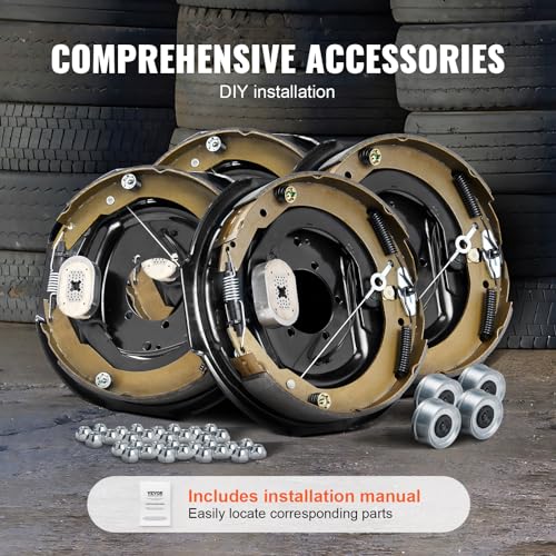 VEVOR Electric Trailer Brake Assembly, 12" x 2", 2 Pairs Self-Adjusting Electric Brakes Kit for 7000 lbs Axle, 5-Hole Mounting, Backing Plates for Braking System Part Replacement (2 Right + 2 Left) - Image 4