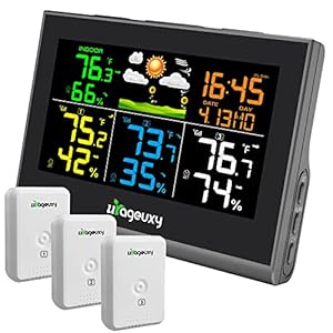 Urageuxy Weather Station Wireless Indoor Outdoor Thermometer, Digital Weather Thermometer Humidity with 3 Remote Sensors, Weather Forecast, Time, Adjustable Backlight