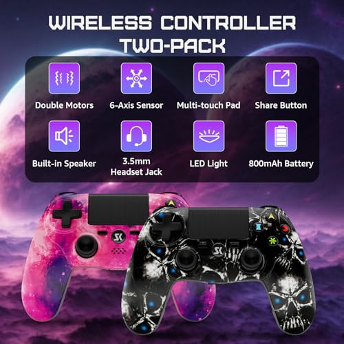 ISHAKO Controller for PS4, Wireless Controller 2 Pack for Sony PlayStation 4/Slim/Pro, Remote Control with Double Vibration/6-Axis Motion Sensor/Speaker/3.5mm Audio Jack/Touch Pad/800mAh Battery - Thumbnail 2