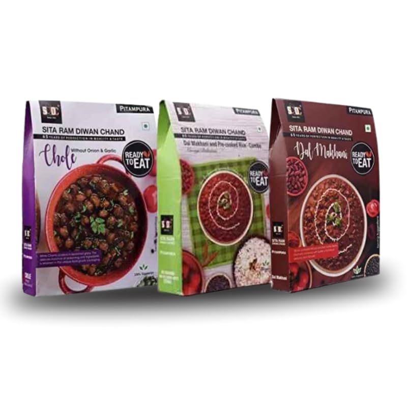 Sita Ram Diwan Chand Ready to Eat Chole Without Onion & Garlic | Dal Makhani cooked rice|Dal Makhani 300 Gram Each| No Preservatives|No Artificial Flavors |Natural Ingredients | Tasty Snacks Pack of 3