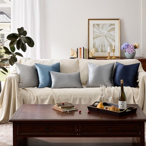 Image of GIGIZAZA Deep Grey Velvet Decorative Throw Pillow Covers for Sofa Bed 2 Pack Soft Cushion Cover (Deep Grey, 18 x 18- Set of 2)