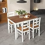 Giantex Dining Table Set for 4, Solid Wood Rectangular Table & 4 Chairs, 5 Pieces Farmhouse Dinette Set wtih Rubber Wood Legs, Space-Saving Kitchen Table Set for Kitchen Dining Room (Rustic Brown) - Image 2