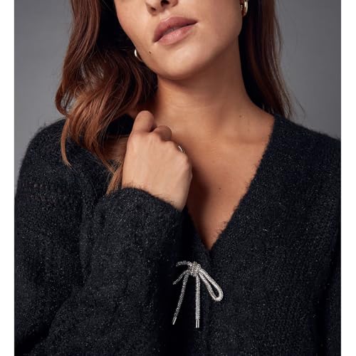 Image of Women Y2K Solid Color Knit Cardigan Long Sleeve V Neck Bow Button Open Front Sweater Top Vintage Going Out Knitwear
