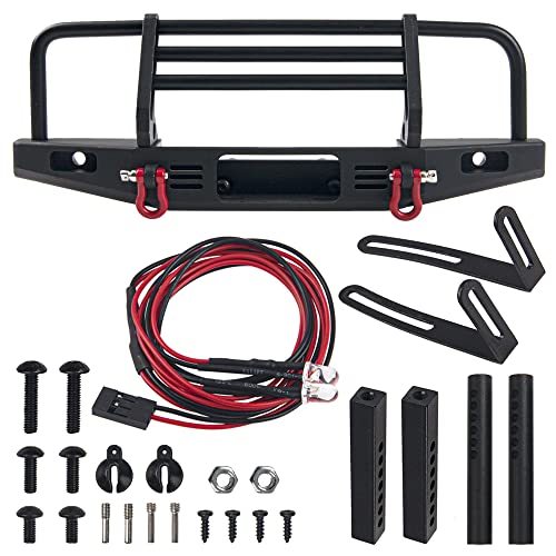 Vgoohobby Aluminum Front Bumper with LED Headlights Tow Hook Compatible with Traxxas TRX-4 TRX4 Axial SCX10 SCX10II 90046 90047 1/10 RC Crawler Car
