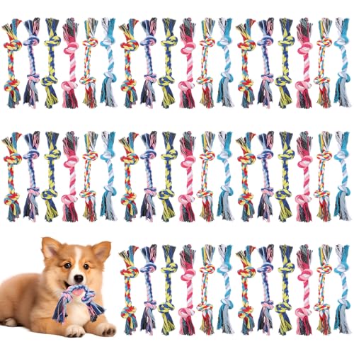IANFAN 48 Pcs Dog Rope Toys Bulk for Medium and Small Dogs Multi Color Dental Cotton Puppy Teething Toys 2 Knot Indestructible Chew Tug of War Dog Toys for Aggressive Chewers Supplies