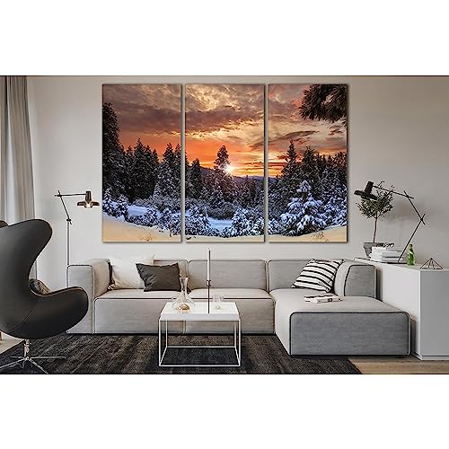 Impression sur toile forêt d'hiver 180x120 cm pour salon chaleureux