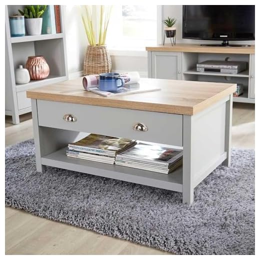 Home Source 2 Drawer Occasional Coffee Table, Oak Effect, Grey