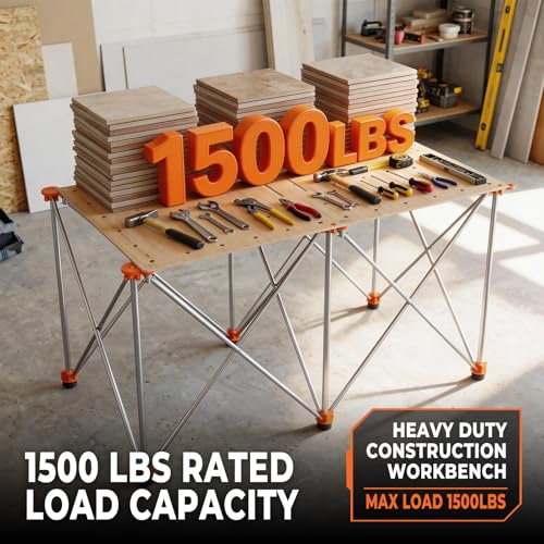 Image of 30 inch Tall Portable Folding Workbench 2x4 FT, 2500 lbs Heavy Duty Collapsible Work Stand, Lightweight Stable Sawhorse Table with Adjustable Leveling Feet for Woodworking & Jobsite