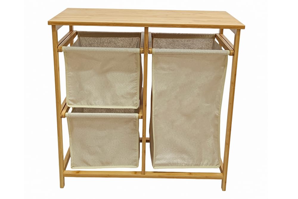 Riess Ambiente Wäschekorb Lagoon SPA - 70cm - beige Natur - Bambusholz | Hohe Belastbarkeit, stabile Konstruktion, textiler Bezug, Massivholz
