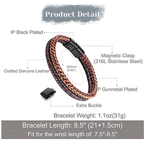 Image of Men's Leather and Steel Chain Bracelet with Clasp