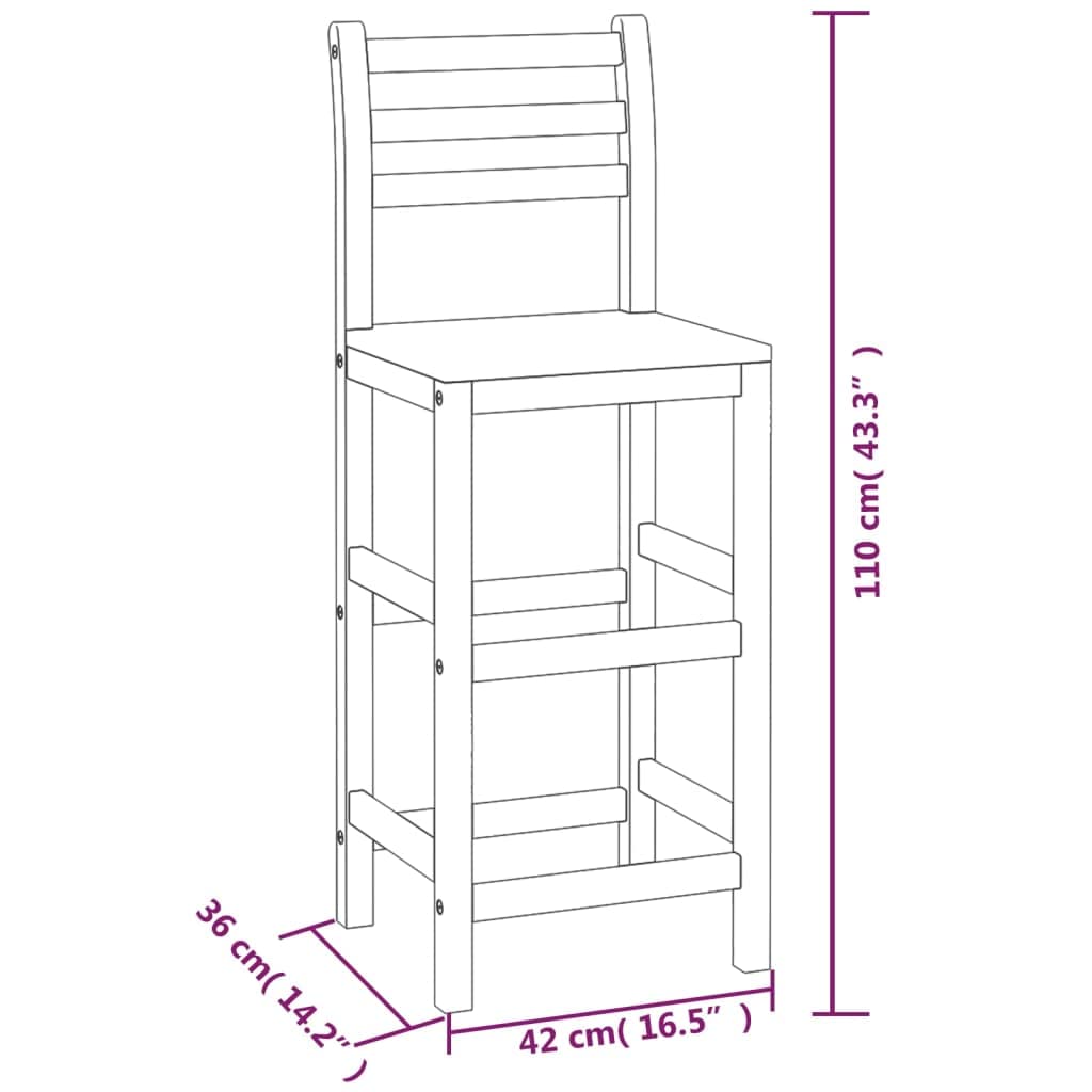 Lot de 6 tabourets de bar en bois massif d'acacia avec dossier et repose-pieds pour l'intérieur et l'extérieur avec surface revêtue d'huile