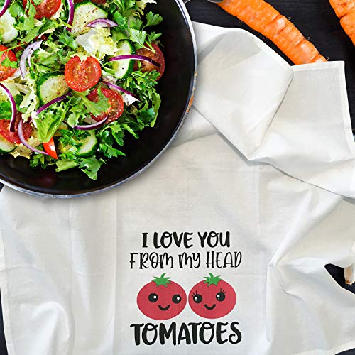 Kitchen Towels Set, Funny Dish Towels, I Love You from My Head Tomatoes, Flour Sack Towels, Set of Two White and Red, Farmhouse Decor, Cute Housewarming Gift, Fun Present for Christmas or Birthday