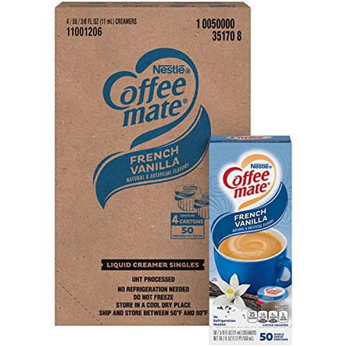 Nestle Coffee mate Coffee Creamer, French Vanilla, Liquid Creamer Singles, Non Dairy, No Refrigeration, Box of 50 Singles (Pack of 4)
