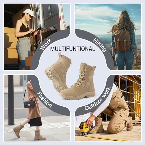 Image of FREE SOLDIER Women's Tactical Boots 8 Inches Lightweight Combat Boot Durable Military Work Outdoors Boots Desert Boot for Women