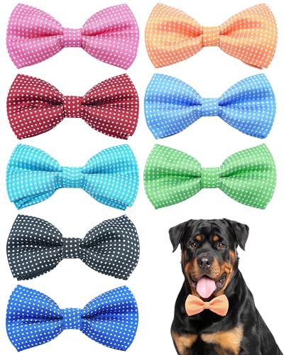 PET SHOW 8 Pack Dot Big Dogs Collar Embellishment Attachment Bow Ties for Medium Large Dogs Collar Charms Accessories Slides Bowties for Birthday Wedding Parties Assorted