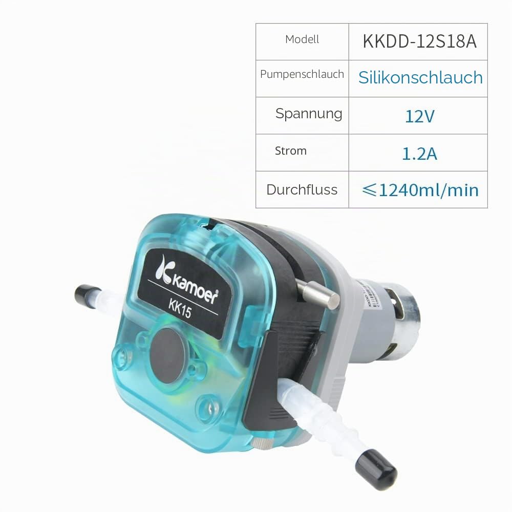 Kamoer KKDD kleine peristaltische Pumpe 12V Gleichstrommotor 1240ml/min hohe Durchflussmenge Flüssigkeitsdosierpumpe für viskose und nicht viskose Flüssigkeitstransfer